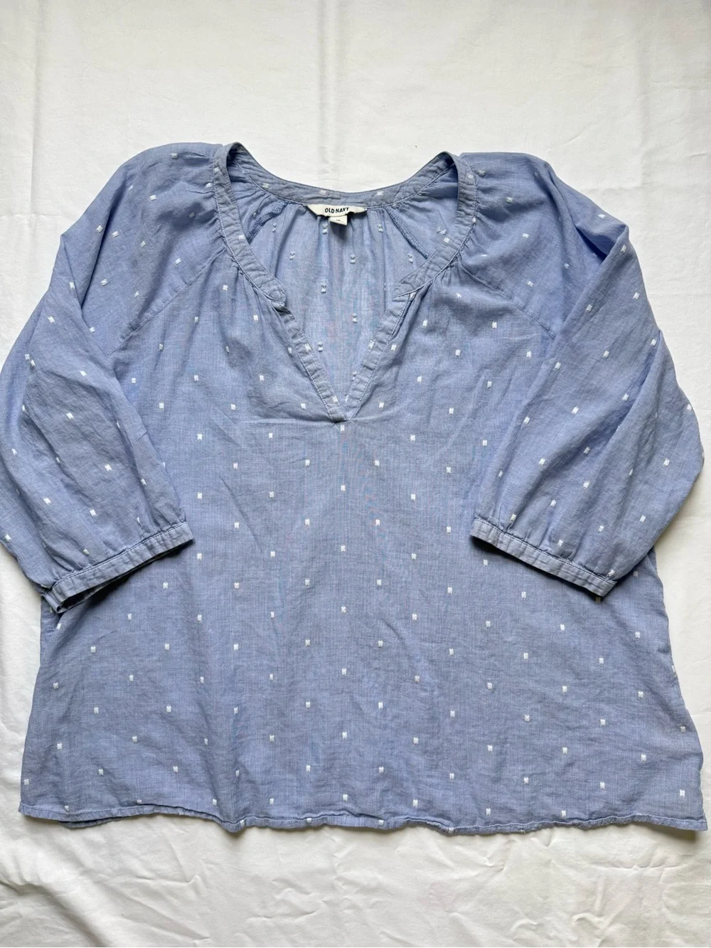 Old Navy 100% Cotton Polka Dot V-Neck Peasant Blouse - Light Blue